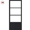 Top Mounted Black Sliding Track & Solid Wood Double Doors - Eco-Urban® Staten 3 Pane 1 Panel Doors DD6310SG - Frosted Glass - Shadow Black Premium Primed