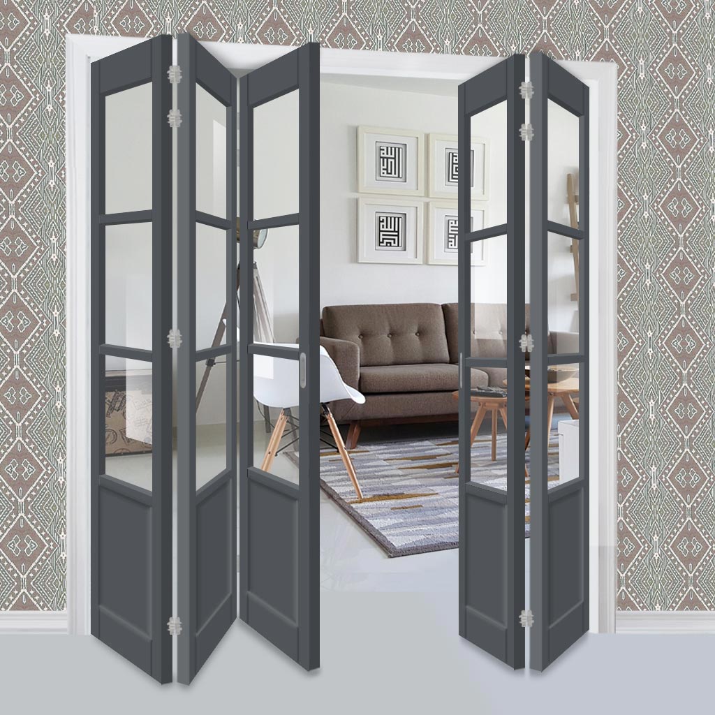 Five Folding Door & Frame Kit - Eco-Urban® Staten 3 Pane 1 Panel DD6207C 3+2 - Clear Glass - Colour & Size Options