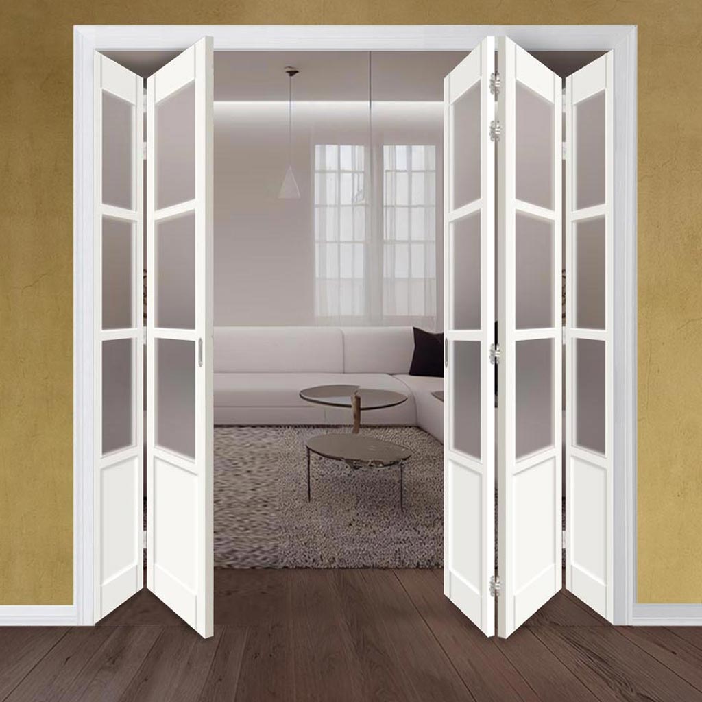 Five Folding Door & Frame Kit - Eco-Urban® Staten 3 Pane 1 Panel DD6207F 3+2 - Frosted Glass - Colour & Size Options