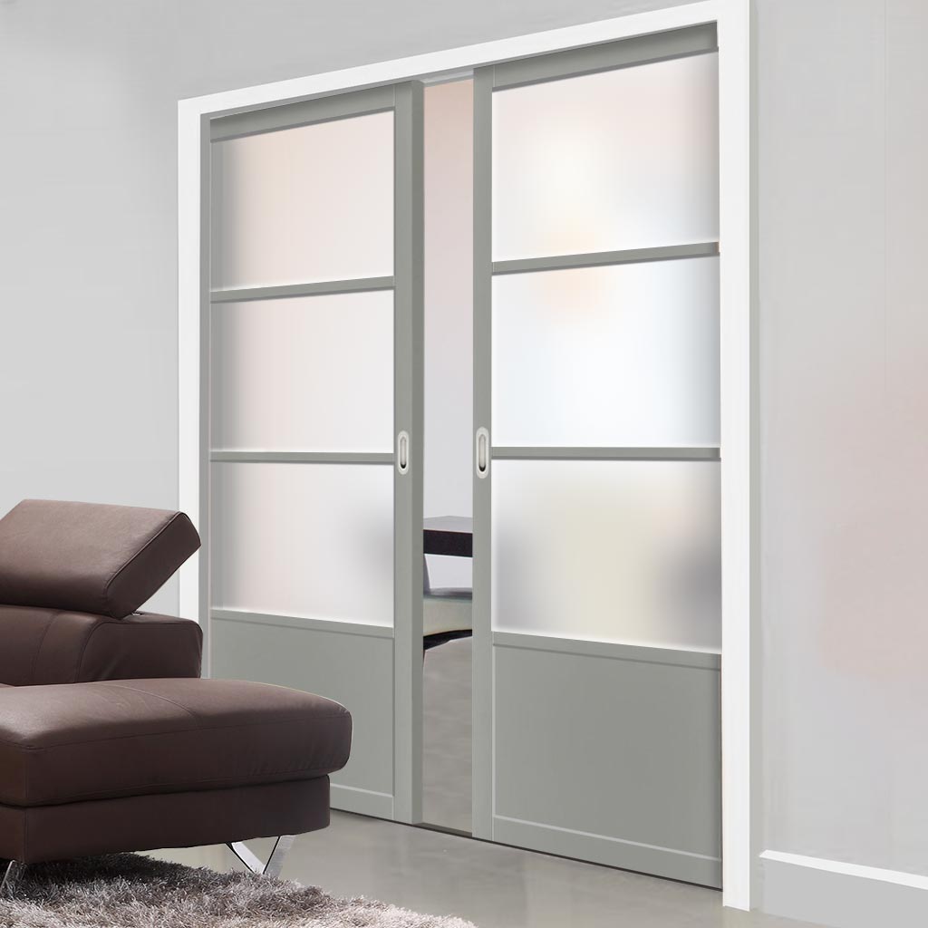 Handmade Eco-Urban Staten 3 Pane 1 Panel Double Evokit Pocket Door DD6310SG - Frosted Glass - Colour & Size Options