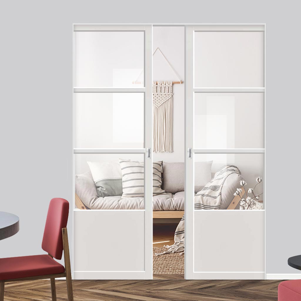 Handmade Eco-Urban® Staten 3 Pane 1 Panel Double Absolute Evokit Pocket Door DD6310G - Clear Glass - Colour & Size Options