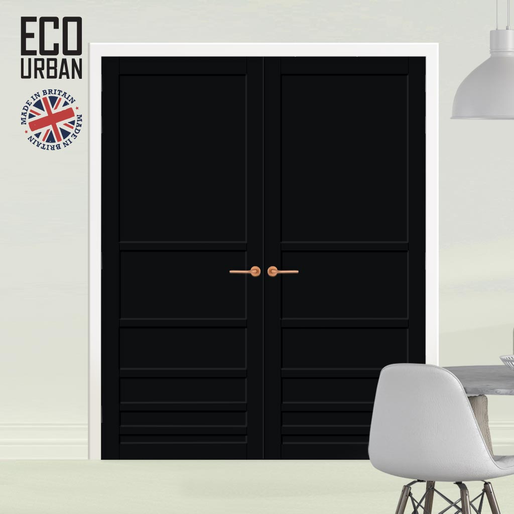 Stockholm 7 Panel Solid Wood Internal Door Pair UK Made DD6407 - Eco-Urban® Shadow Black Premium Primed