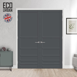 Image: Stockholm 7 Panel Solid Wood Internal Door Pair UK Made DD6407 - Eco-Urban® Stormy Grey Premium Primed
