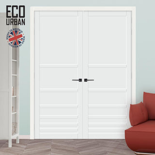 Image: Stockholm 7 Panel Solid Wood Internal Door Pair UK Made DD6407 - Eco-Urban® Cloud White Premium Primed