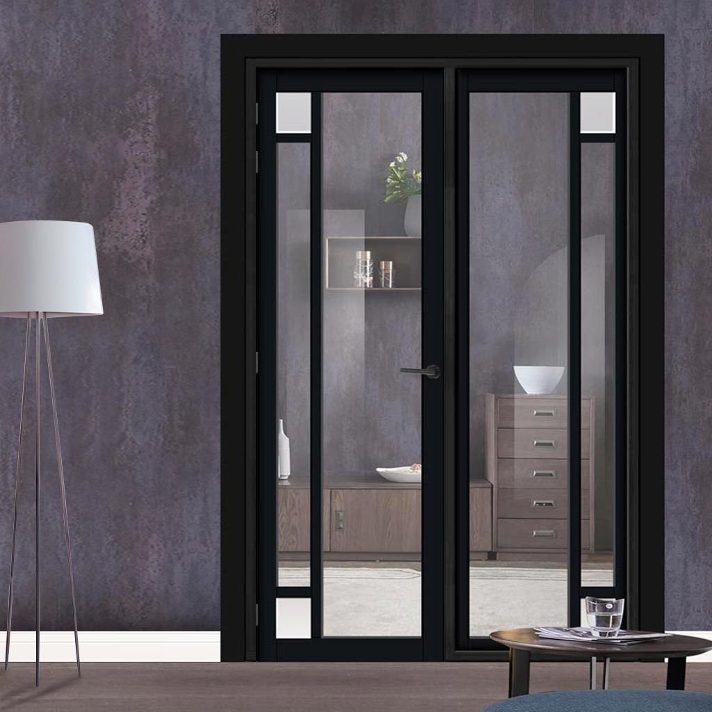 Urban Ultimate® Room Divider Suburban 4 Pane Door DD6411CF Clear Glass(2 FROSTED CORNER PANES) with Full Glass Side - Colour & Size Options