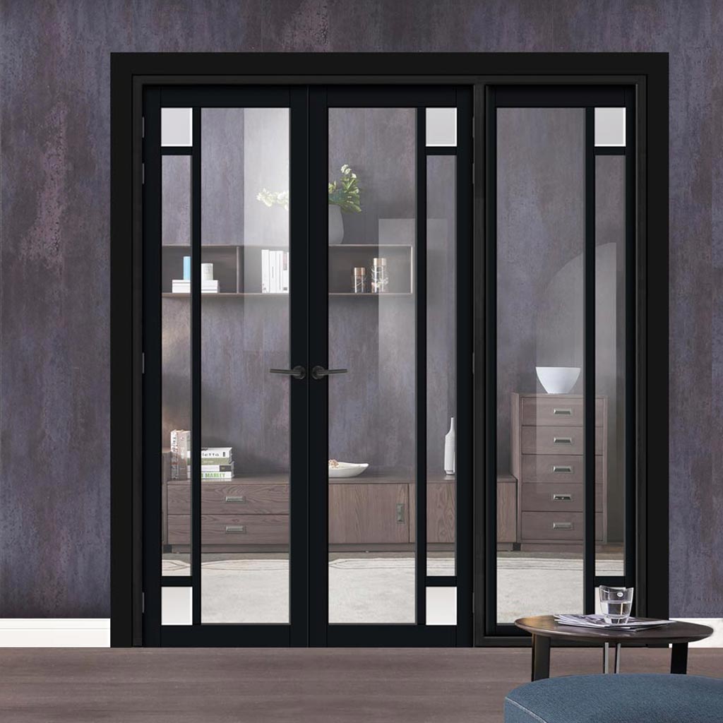 Urban Ultimate® Room Divider Suburban 4 Pane Door Pair DD6411CF Clear Glass(2 FROSTED CORNER PANES) with Full Glass Side - Colour & Size Options