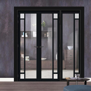 Image: Urban Ultimate® Room Divider Suburban 4 Pane Door Pair DD6411CF Clear Glass(2 FROSTED CORNER PANES) with Full Glass Side - Colour & Size Options