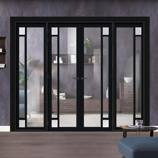 Image: Urban Ultimate® Room Divider Suburban 4 Pane Door Pair DD6411CF Clear Glass(2 FROSTED CORNER PANES) with Full Glass Sides - Colour & Size Options