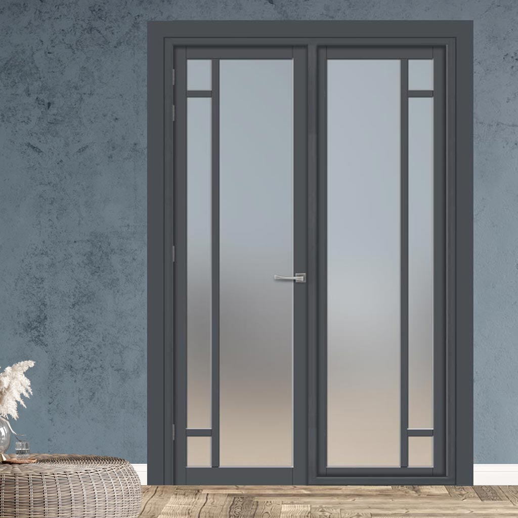 Urban Ultimate® Room Divider Suburban 4 Pane Door DD6411F - Frosted Glass with Full Glass Side - Colour & Size Options