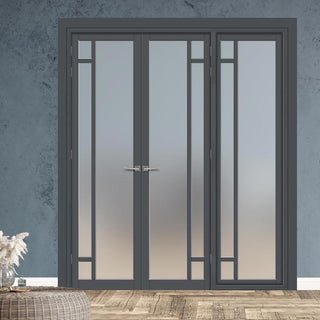 Image: Urban Ultimate® Room Divider Suburban 4 Pane Door Pair DD6411F - Frosted Glass with Matching Side - Colour & Size Options