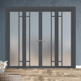 Image: Urban Ultimate® Room Divider Suburban 4 Pane Door Pair DD6411F - Frosted Glass with Full Glass Sides - Colour & Size Options