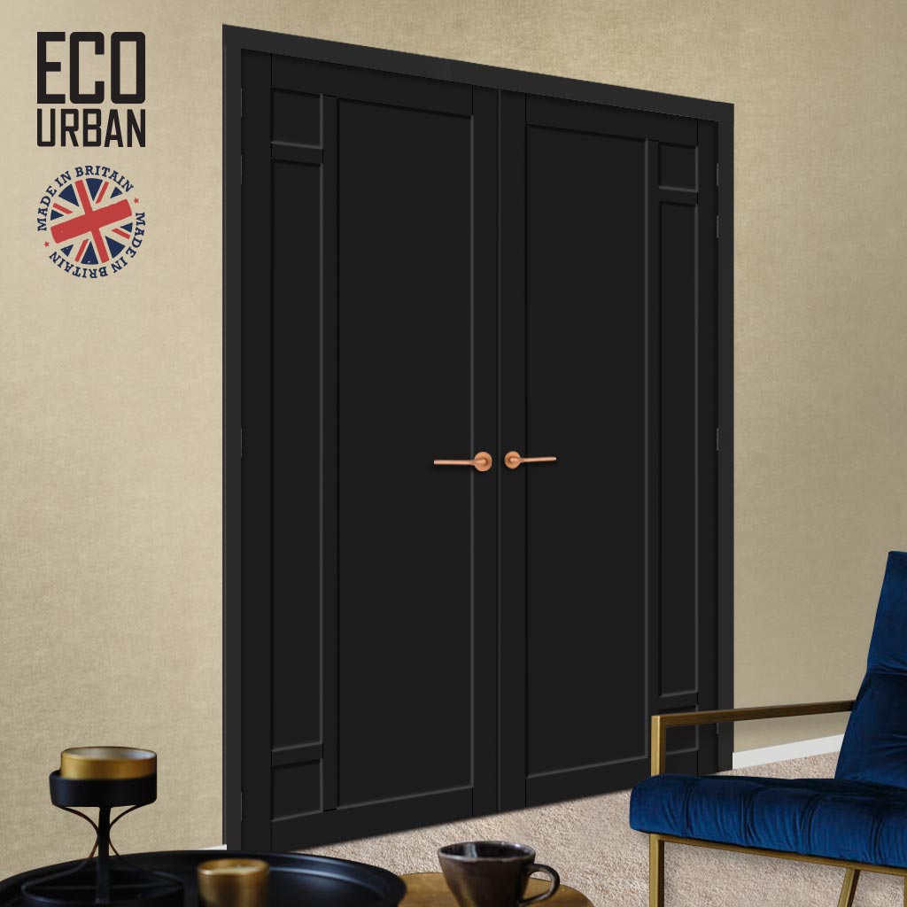 Suburban 4 Panel Solid Wood Internal Door Pair UK Made DD6411 - Eco-Urban® Shadow Black Premium Primed