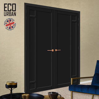 Image: Suburban 4 Panel Solid Wood Internal Door Pair UK Made DD6411 - Eco-Urban® Shadow Black Premium Primed