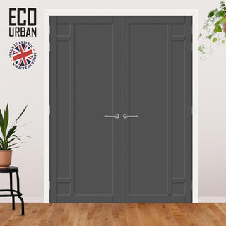 Image: Suburban 4 Panel Solid Wood Internal Door Pair UK Made DD6411 - Eco-Urban® Stormy Grey Premium Primed