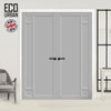 Suburban 4 Panel Solid Wood Internal Door Pair UK Made DD6411 - Eco-Urban® Mist Grey Premium Primed