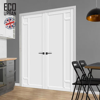 Image: Suburban 4 Panel Solid Wood Internal Door Pair UK Made DD6411 - Eco-Urban® Cloud White Premium Primed