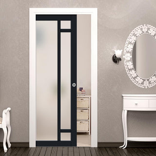 Image: Bespoke Handmade Eco-Urban® Suburban 4 Pane Single Evokit Pocket Door DD6411SG Frosted Glass - Colour Options