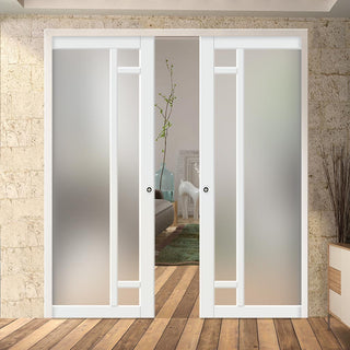 Image: Bespoke Handmade Eco-Urban® Suburban 4 Pane Double Evokit Pocket Door DD6411SG Frosted Glass - Colour Options