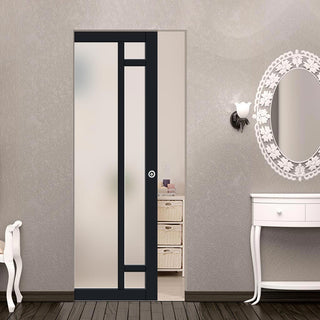 Image: Handmade Eco-Urban® Suburban 4 Pane Single Absolute Evokit Pocket Door DD6411SG Frosted Glass - Colour & Size Options