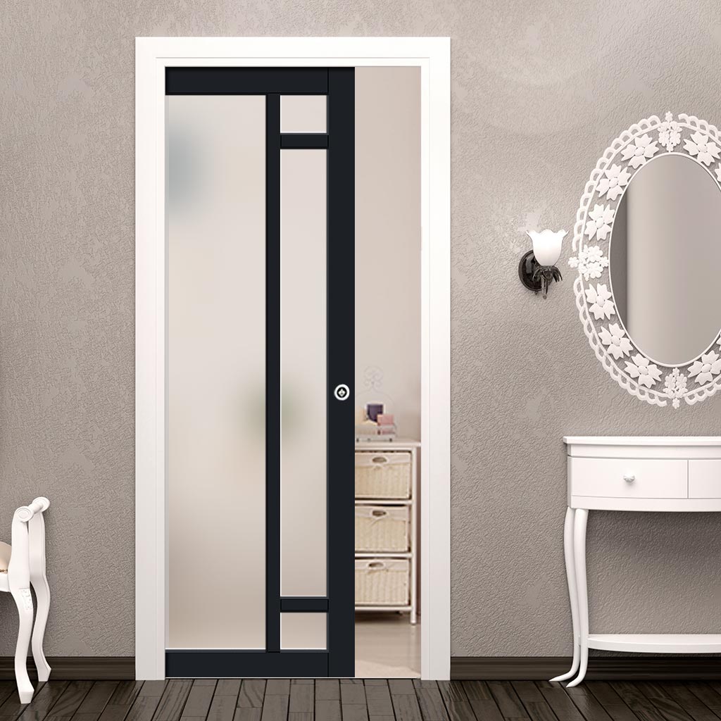 Handmade Eco-Urban® Suburban 4 Pane Single Evokit Pocket Door DD6411SG Frosted Glass - Colour & Size Options