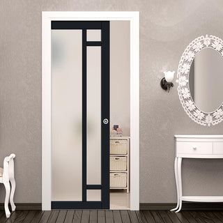 Image: Handmade Eco-Urban® Suburban 4 Pane Single Evokit Pocket Door DD6411SG Frosted Glass - Colour & Size Options