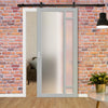 Top Mounted Black Sliding Track & Solid Wood Door - Eco-Urban® Suburban 4 Pane Solid Wood Door DD6411SG Frosted Glass - Mist Grey Premium Primed