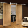Saturn Tubular Stainless Steel Sliding Track & Suffolk Essential Oak Double Door - Unfinished