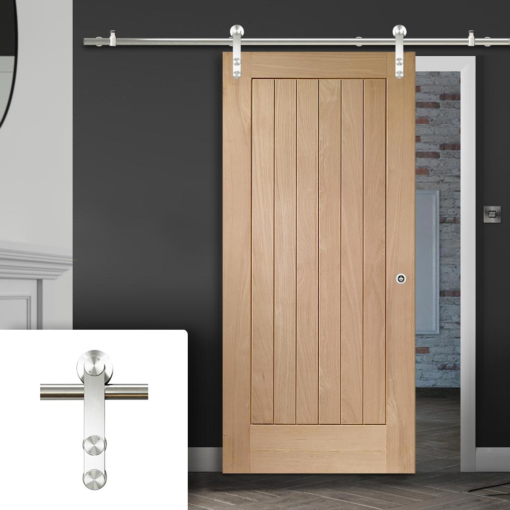 Saturn Tubular Stainless Steel Sliding Track & Suffolk Oak Door - Prefinished