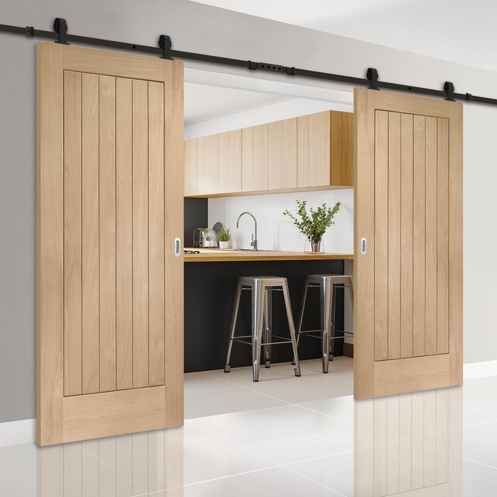 Top Mounted Black Sliding Track & Double Door - Suffolk Oak Doors - Prefinished