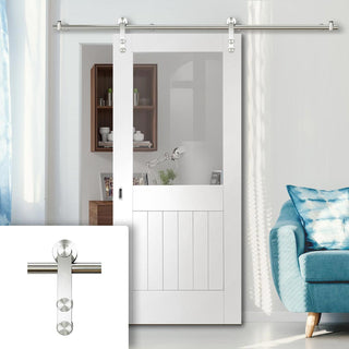 Image: Saturn Tubular Stainless Steel Sliding Track & Suffolk Door - Clear Glass - White Primed