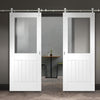 Saturn Tubular Stainless Steel Sliding Track & Suffolk Double Door - Clear Glass - White Primed