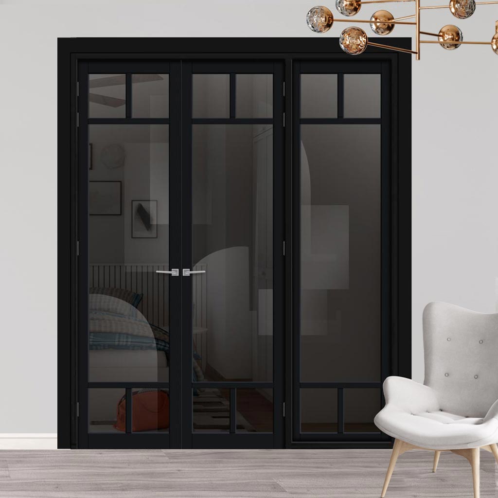 Urban Ultimate® Room Divider Sydney 5 Pane Door Pair DD6417T - Tinted Glass with Matching Side - Colour & Size Options