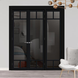 Image: Urban Ultimate® Room Divider Sydney 5 Pane Door Pair DD6417T - Tinted Glass with Full Glass Side - Colour & Size Options