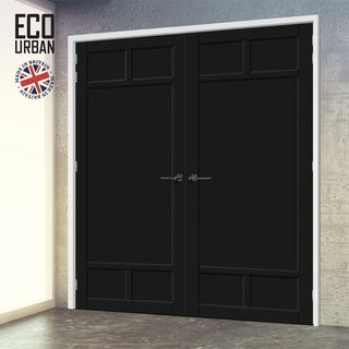Image: Sydney 5 Panel Solid Wood Internal Door Pair UK Made DD6417 - Eco-Urban® Shadow Black Premium Primed
