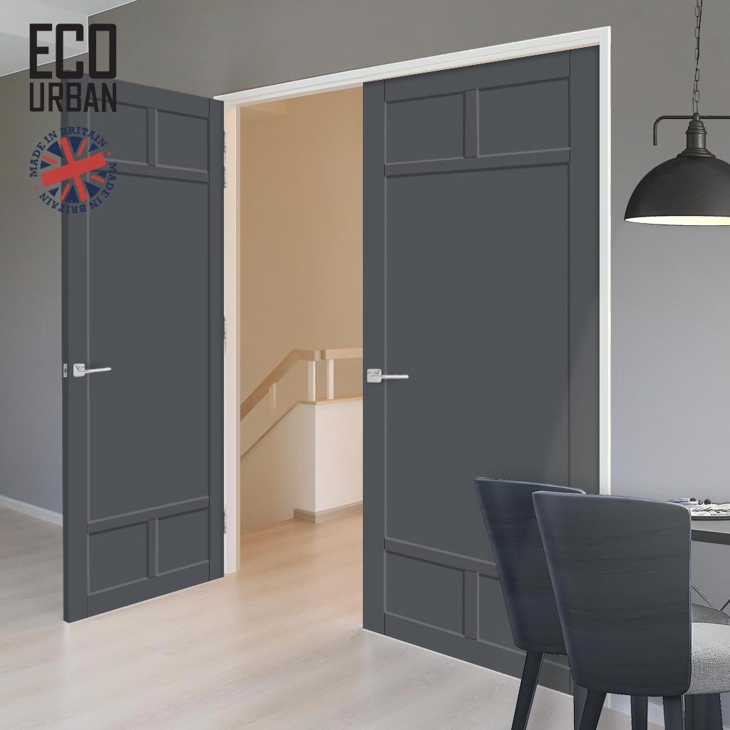 Sydney 5 Panel Solid Wood Internal Door Pair UK Made DD6417 - Eco-Urban® Stormy Grey Premium Primed