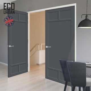 Image: Sydney 5 Panel Solid Wood Internal Door Pair UK Made DD6417 - Eco-Urban® Stormy Grey Premium Primed