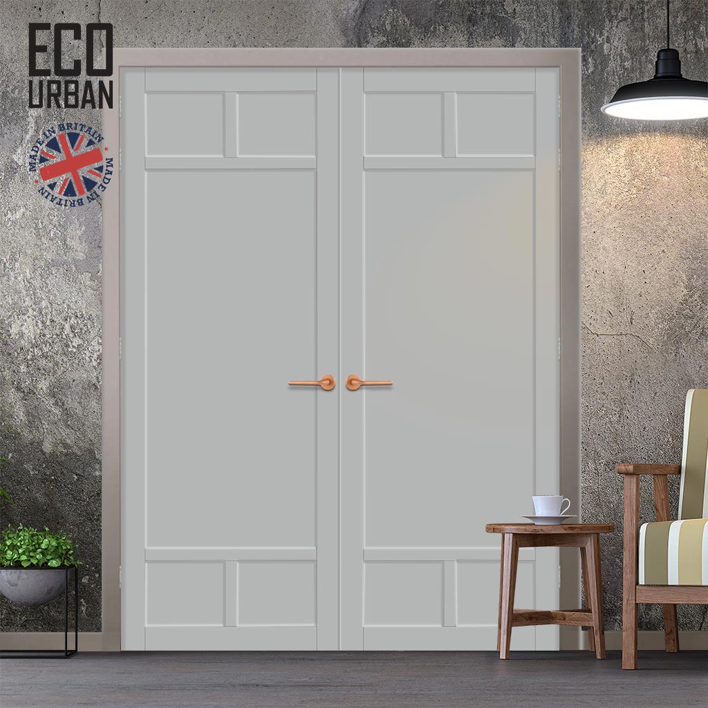 Sydney 5 Panel Solid Wood Internal Door Pair UK Made DD6417 - Eco-Urban® Mist Grey Premium Primed