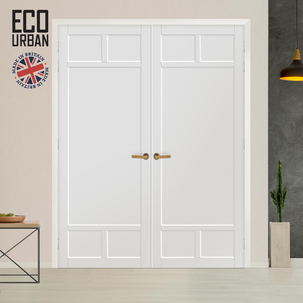 Sydney 5 Panel Solid Wood Internal Door Pair UK Made DD6417 - Eco-Urban® Cloud White Premium Primed