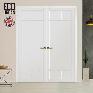 Image: Sydney 5 Panel Solid Wood Internal Door Pair UK Made DD6417 - Eco-Urban® Cloud White Premium Primed
