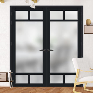 Image: Eco-Urban Sydney 5 Pane Solid Wood Internal Door Pair UK Made DD6417SG Frosted Glass - Eco-Urban® Shadow Black Premium Primed