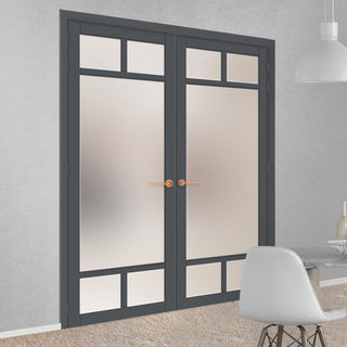 Image: Eco-Urban Sydney 5 Pane Solid Wood Internal Door Pair UK Made DD6417SG Frosted Glass - Eco-Urban® Stormy Grey Premium Primed