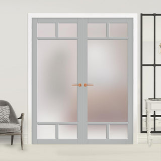 Image: Eco-Urban Sydney 5 Pane Solid Wood Internal Door Pair UK Made DD6417SG Frosted Glass - Eco-Urban® Mist Grey Premium Primed