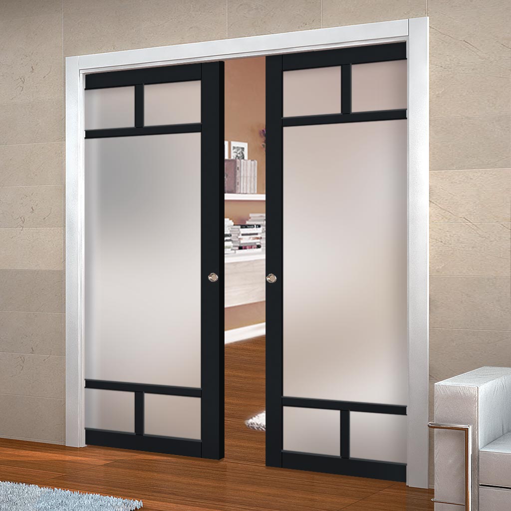 Handmade Eco-Urban® Sydney 5 Pane Double Evokit Pocket Door DD6417SG Frosted Glass - Colour & Size Options