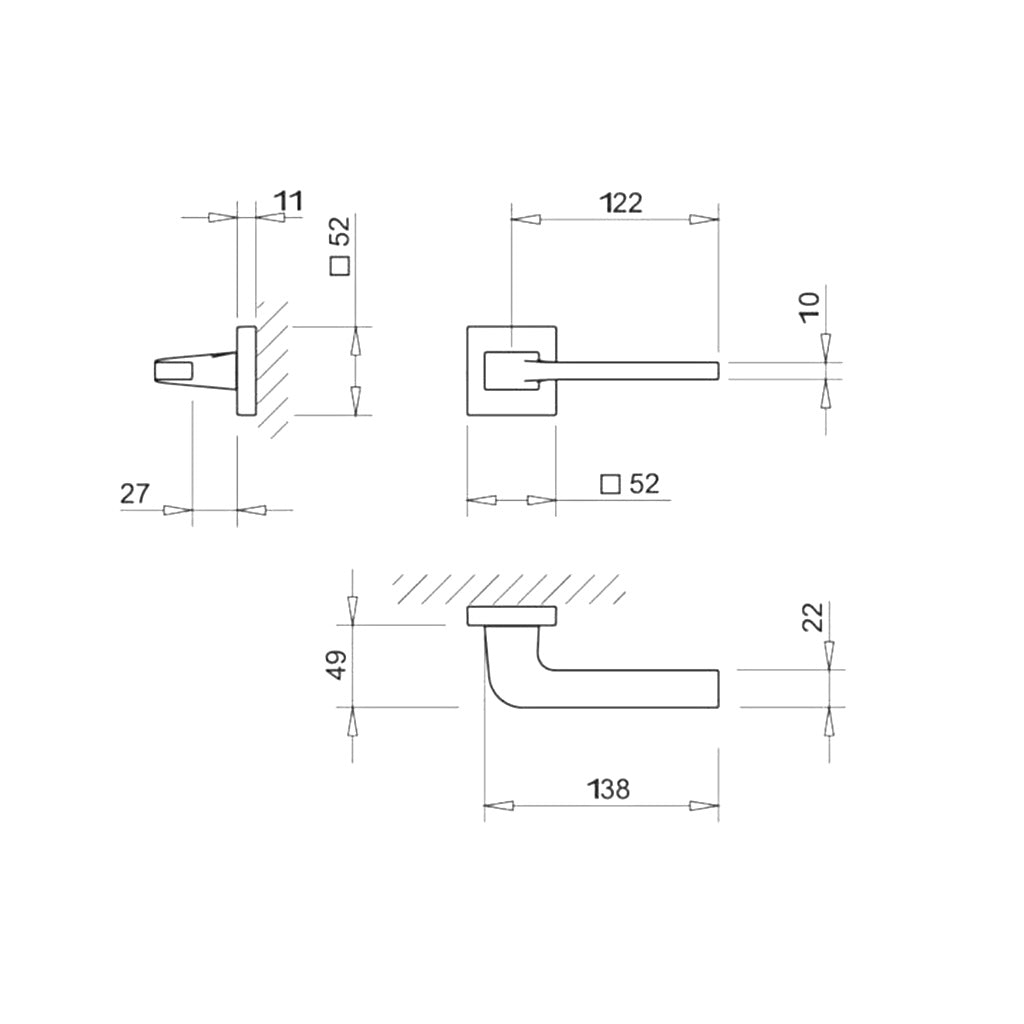 Tupai Rapido CurvaLine Valbona Lever on Square Rose - Satin Chrome