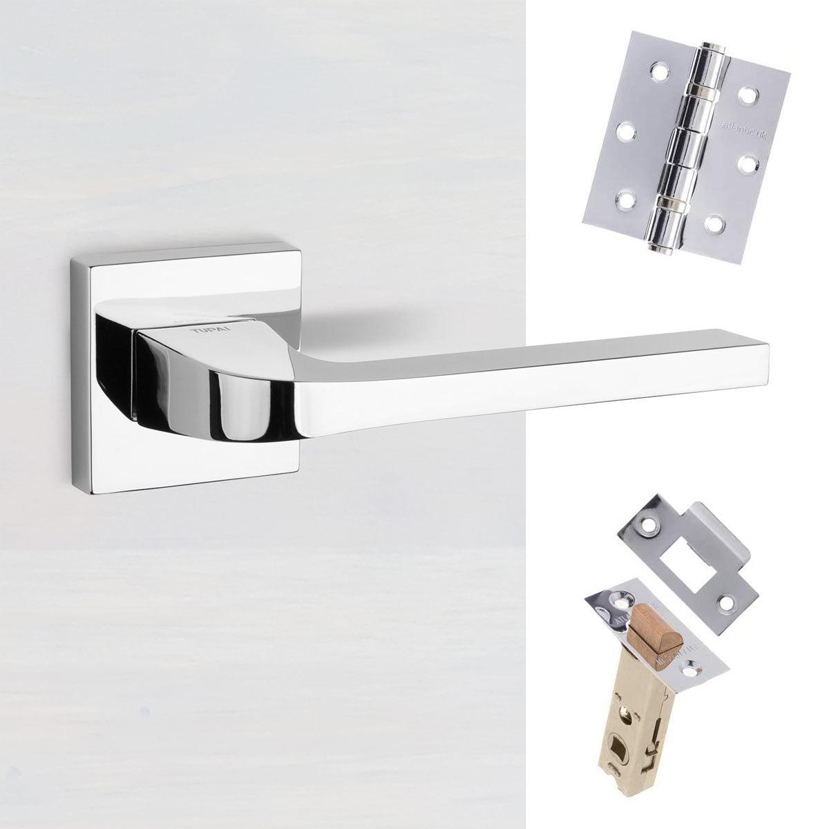 Tupai Rapido CurvaLine Valbona Lever on Square Rose - Bright Polished Chrome Handle Pack