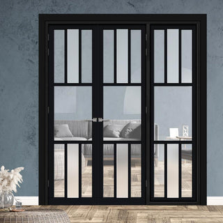 Image: Urban Ultimate® Room Divider Tasmania 7 Pane Door Pair DD6425CF Clear Glass(1 FROSTED PANE) with Full Glass Side - Colour & Size Options
