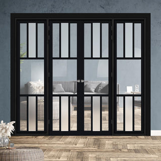 Image: Urban Ultimate® Room Divider Tasmania 7 Pane Door Pair DD6425CF Clear Glass(1 FROSTED PANE) with Full Glass Sides - Colour & Size Options
