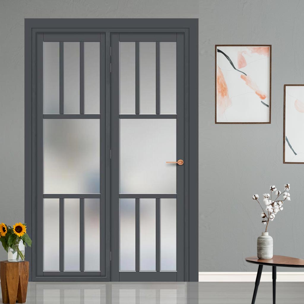 Urban Ultimate® Room Divider Tasmania 7 Pane Door DD6425F - Frosted Glass with Full Glass Side - Colour & Size Options