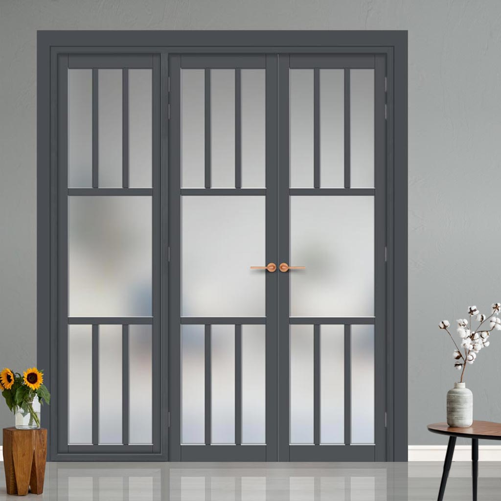 Urban Ultimate® Room Divider Tasmania 7 Pane Door Pair DD6425F - Frosted Glass with Full Glass Side - Colour & Size Options