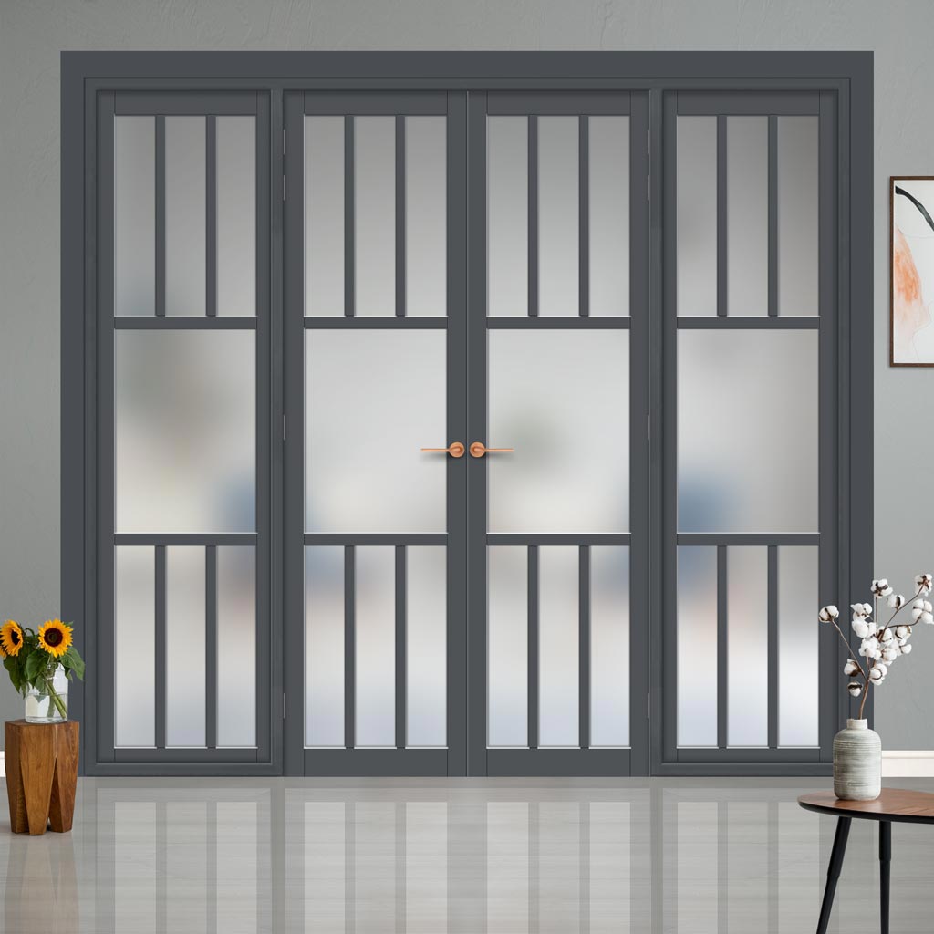 Urban Ultimate® Room Divider Tasmania 7 Pane Door Pair DD6425F - Frosted Glass with Full Glass Sides - Colour & Size Options